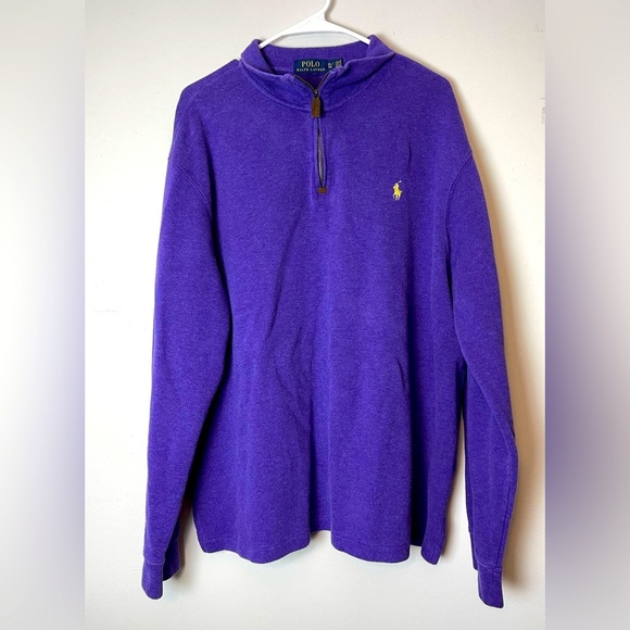 Polo Ralph‎ Lauren 1/4 Zip Pullover Sweater Men's XL Purple Long Sleeve Cozy - Picture 1 of 11